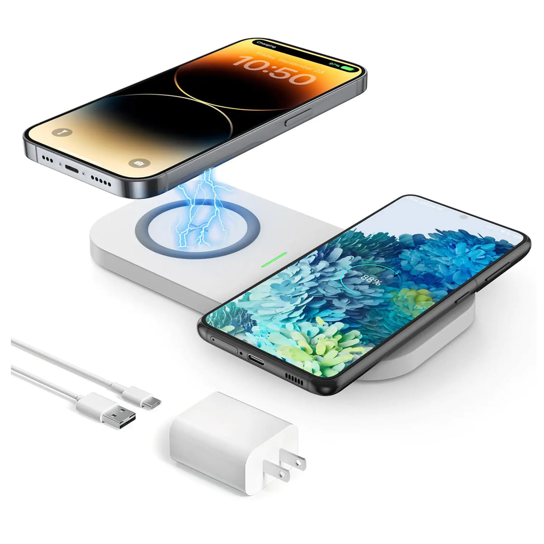 Dual Wireless ChargerJoyGeek Wireless Charging Pad for iPhone 14 Plus/14 Pro/14/13 Pro Max/Pro/Mini/12Airpods 3/2Wireless Phone Charger for Samsung S22/S2124W Fast Wireless Charger(White)