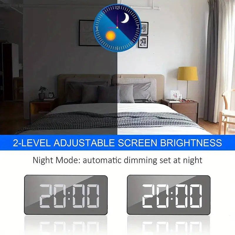 LED Digital Clock with Charging Mirror and USB Cable