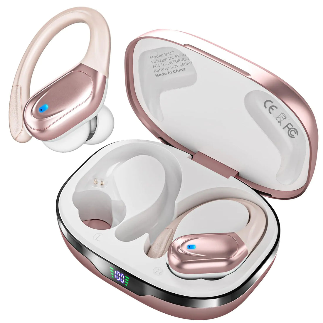 Wireless Earbuds Bluetooth Headphones 80hrs Playback Ear Buds Power Display with Noise Canceling Mic with Earhooks for Sports/Workout/Running