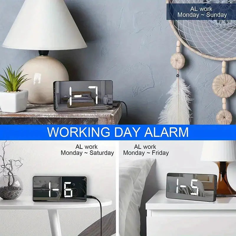 LED Digital Clock with Charging Mirror and USB Cable