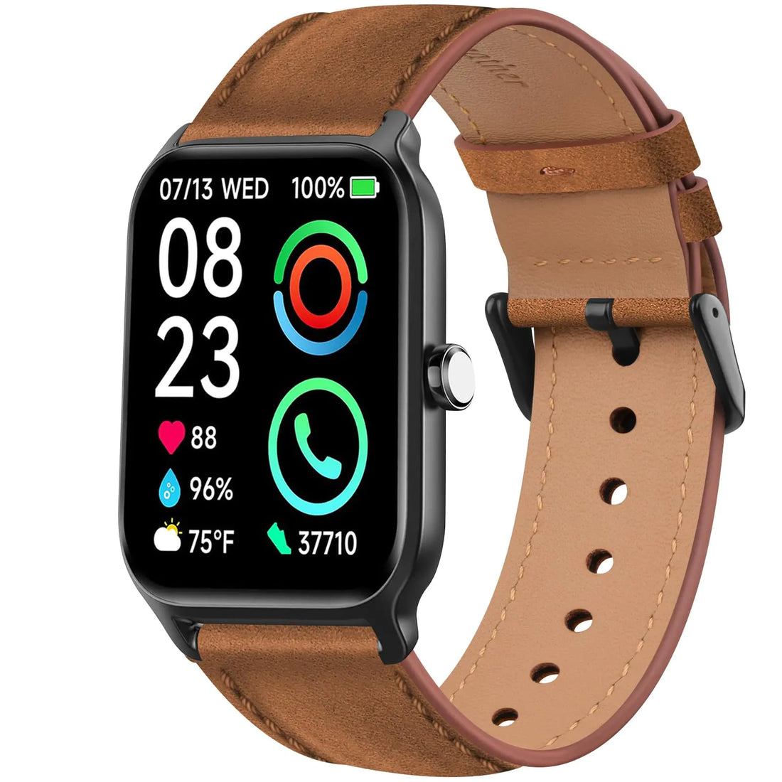 Leather Bands Compatible with IDW13IDW16IDW19 Smartwatch Bands 22mm Soft Genuine Leather Replacement Strap for Fitpolo IDW13/Woneligo W13 Smartwatch BandsENOMIR/TOOBUR/MILOUZ/Gydom/Faweio/Veryfit IDW19 Smartwatch Bands (Brown)