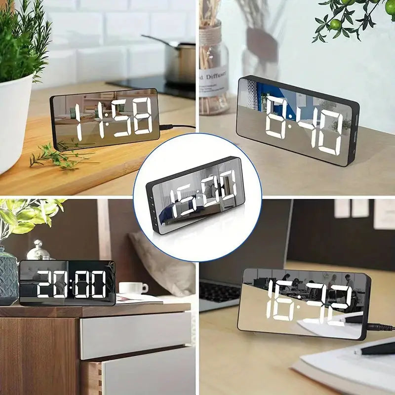 LED Digital Clock with Charging Mirror and USB Cable
